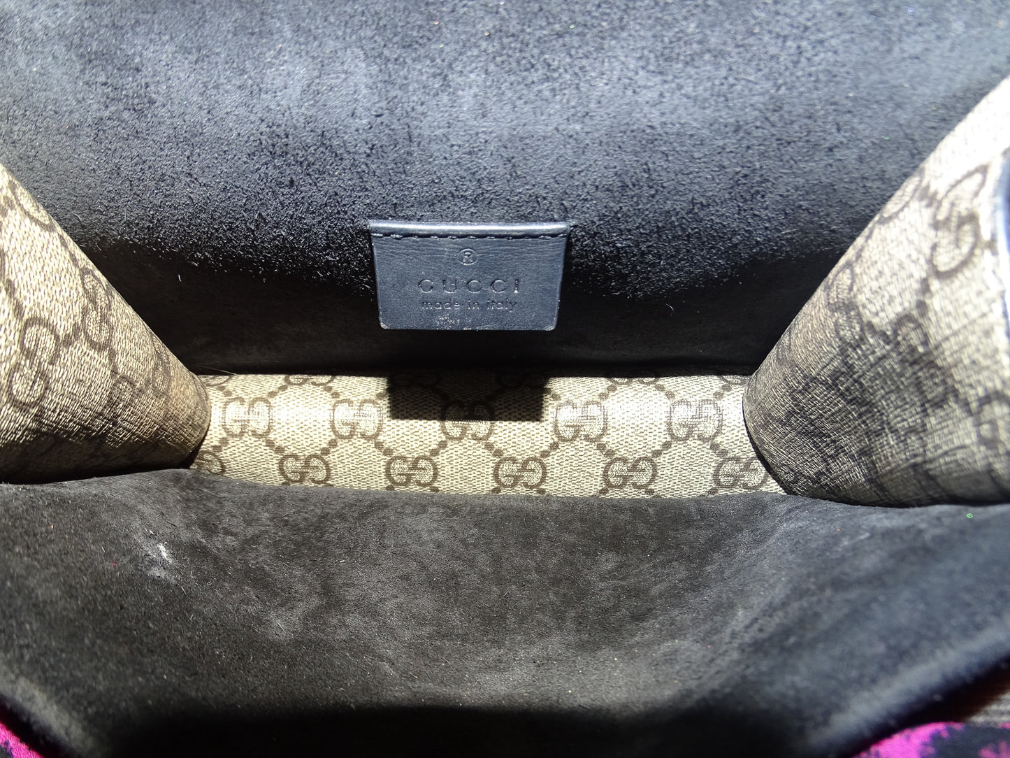 Gucci GG Supreme and Black Suede Mini Dionysus Bag