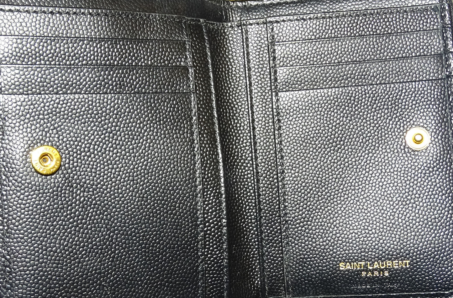 Saint Laurent Black Grain De Poudre Compact Cassandre Wallet