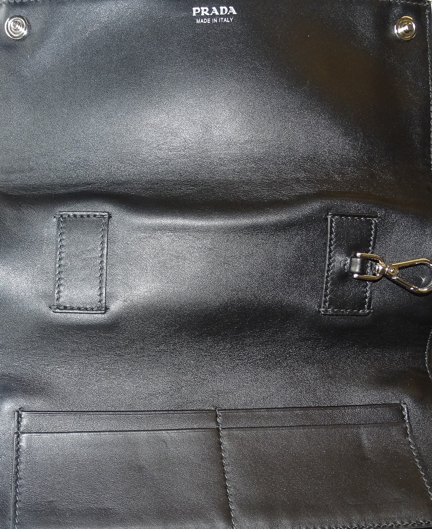 Prada Black Saffiano and Vitello Leather Triangle Double Messenger