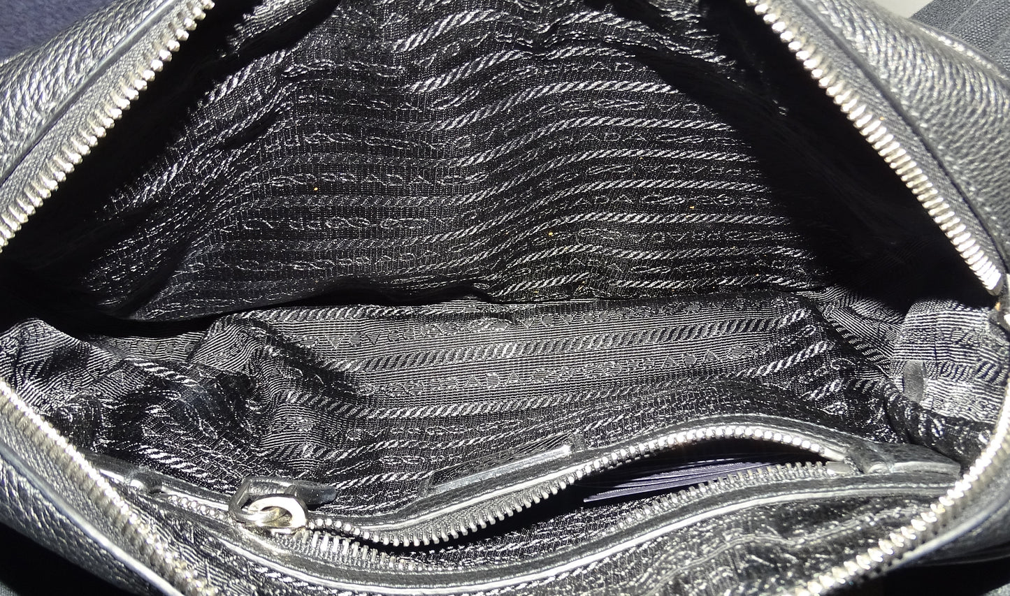 Prada Black Leather Front Pocket Messenger Bag