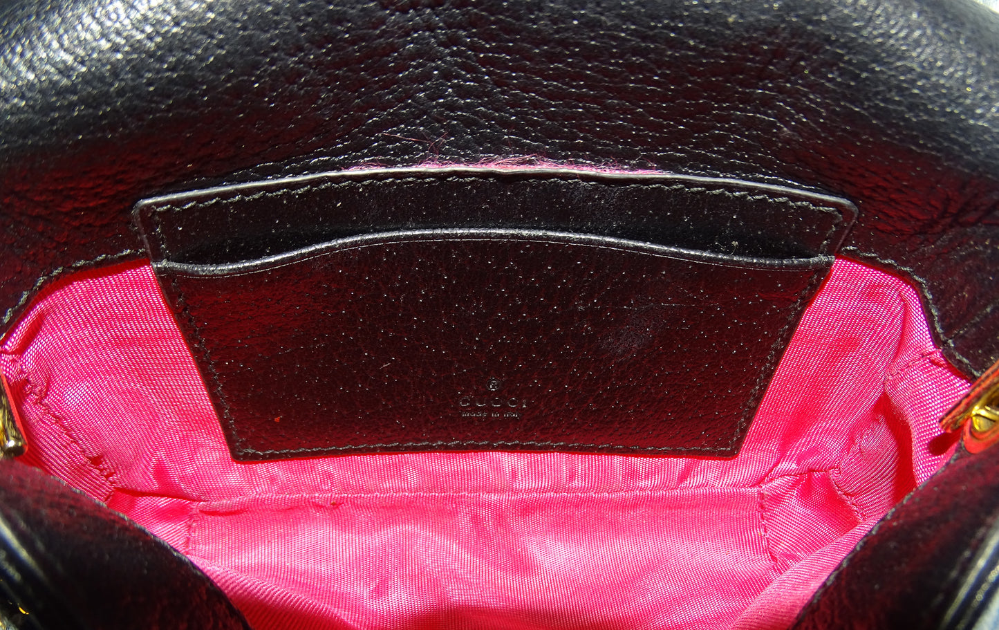 Gucci SS20 Runway Black Leather Lipstick Holder Clutch on Chain