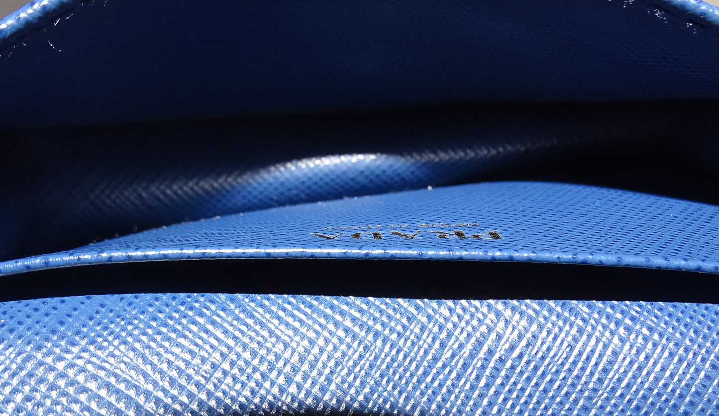 Prada Card Case Blue Saffiano GHW