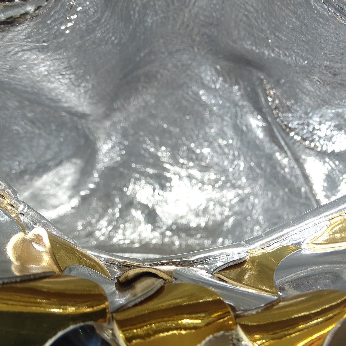Bottega Veneta Gold /Silver Intrecciato-Woven Patent Leather Mini Hop Bag