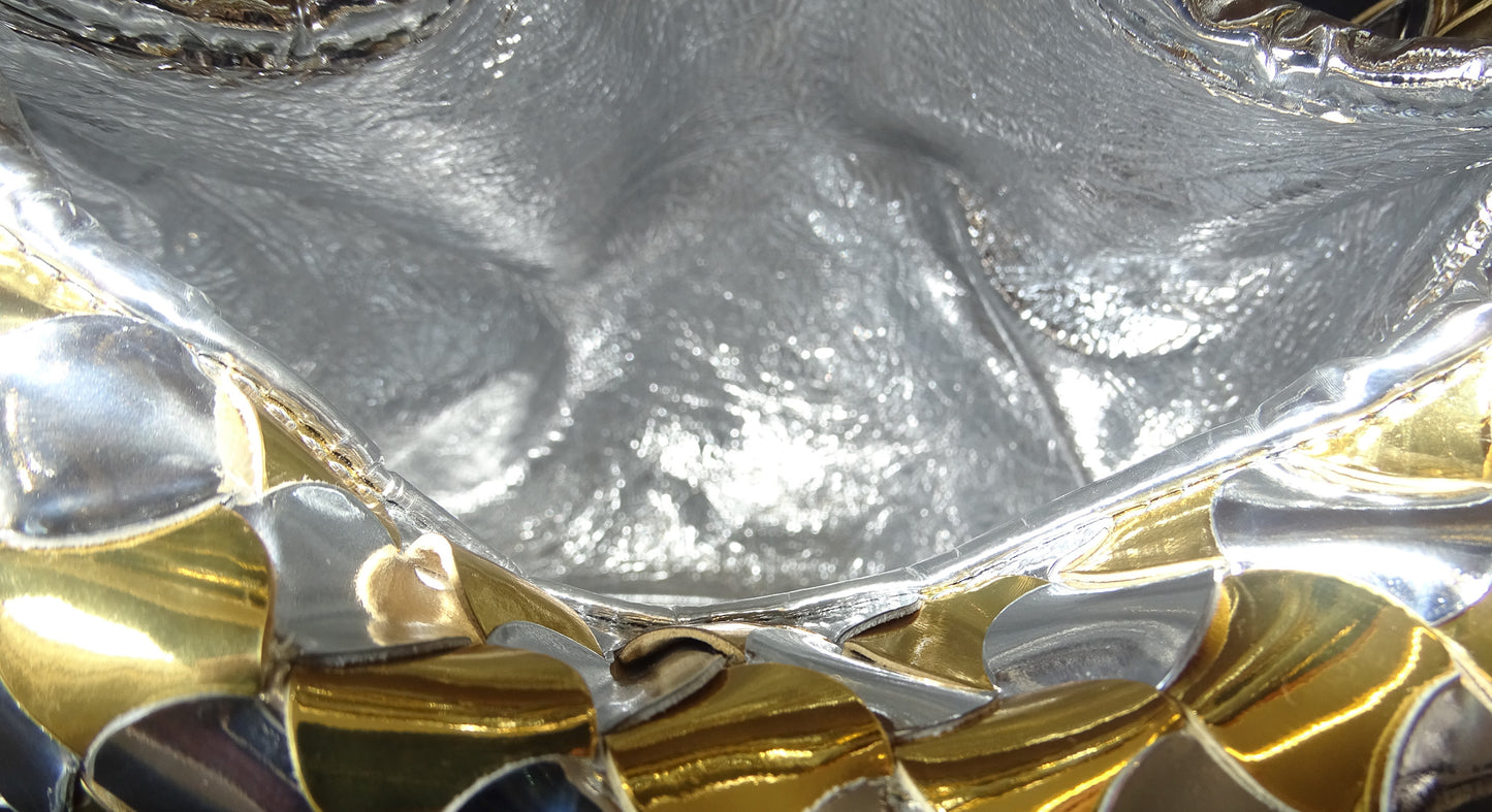 Bottega Veneta Gold /Silver Intrecciato-Woven Patent Leather Mini Hop Bag