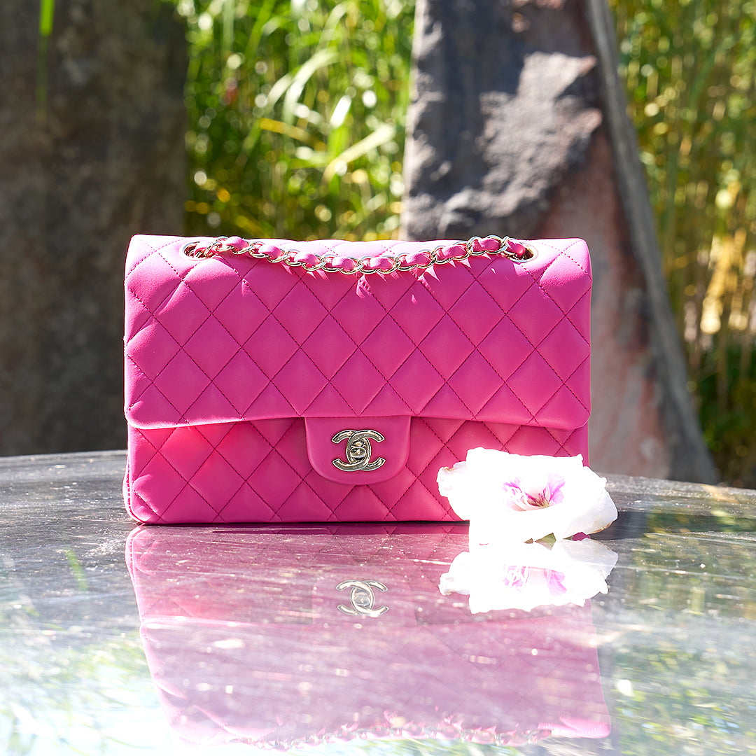 Chanel Classic Medium Double Flap Hot Pink Lambskin GMHW 2016