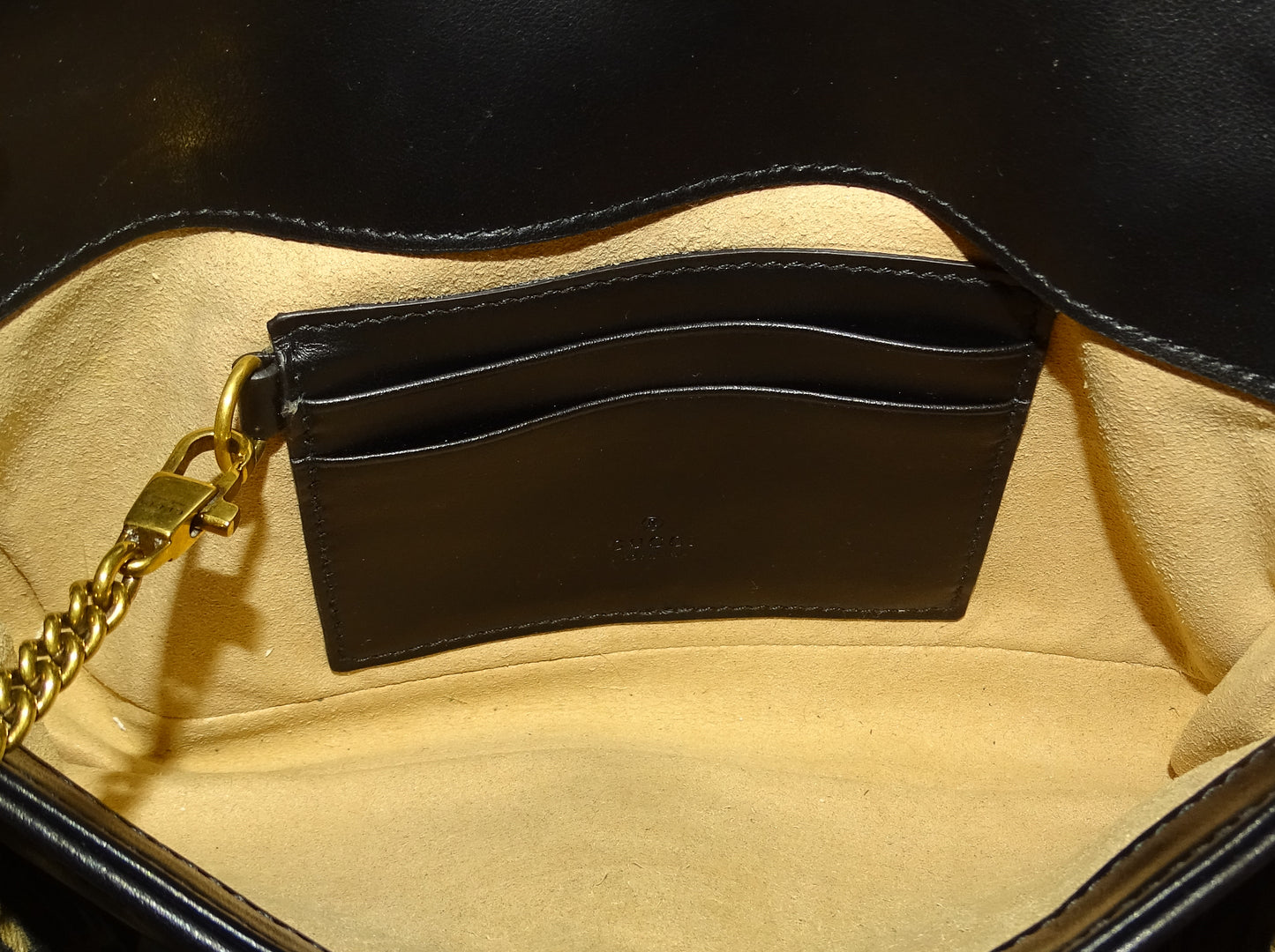 Gucci Marmont 20 Black Leather with White Card Holder