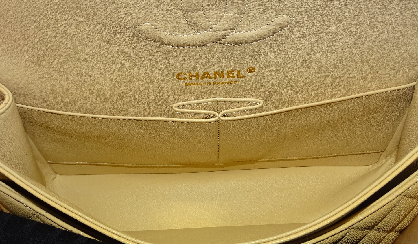 Chanel Classic Double Flap Medium Beige Caviar With Gold Hardware