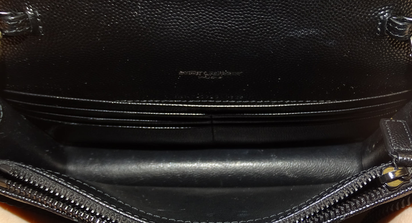 Saint Laurent Cassandre Chain Wallet All Black 2023