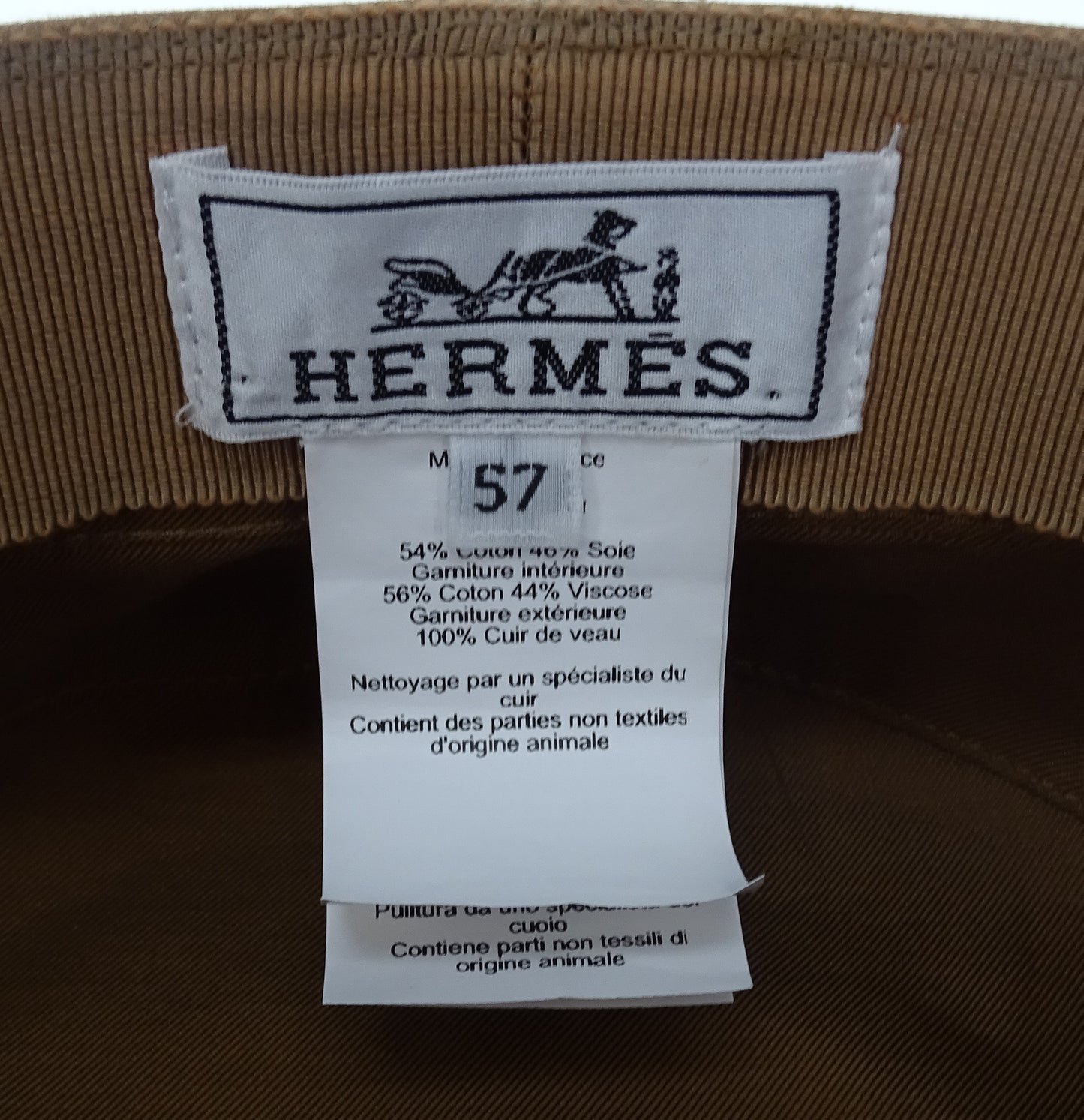 Hermes Giulietta Ex-Libris Cap Chai Cotton and Ebene Leather (size 57)