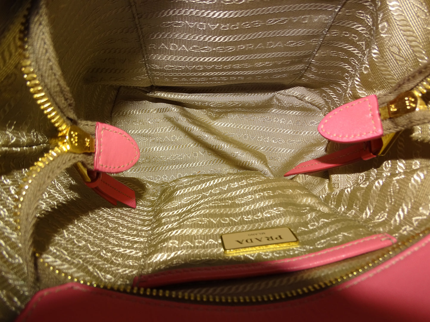 Prada Bucket Bag Logo Canvas and Pink Leather