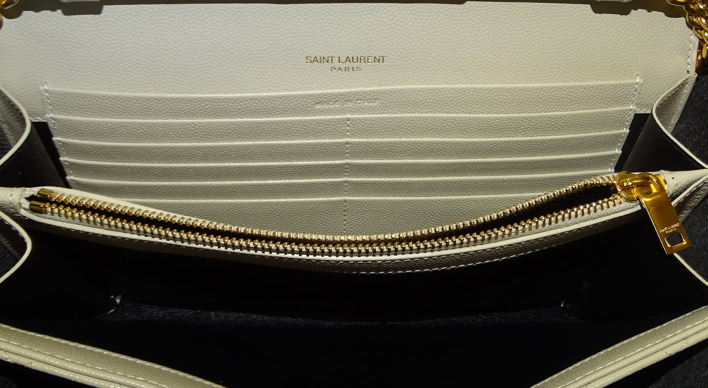 Saint Laurent Cassandre Chain Wallet Blanc Vintage Mixed Matelasse