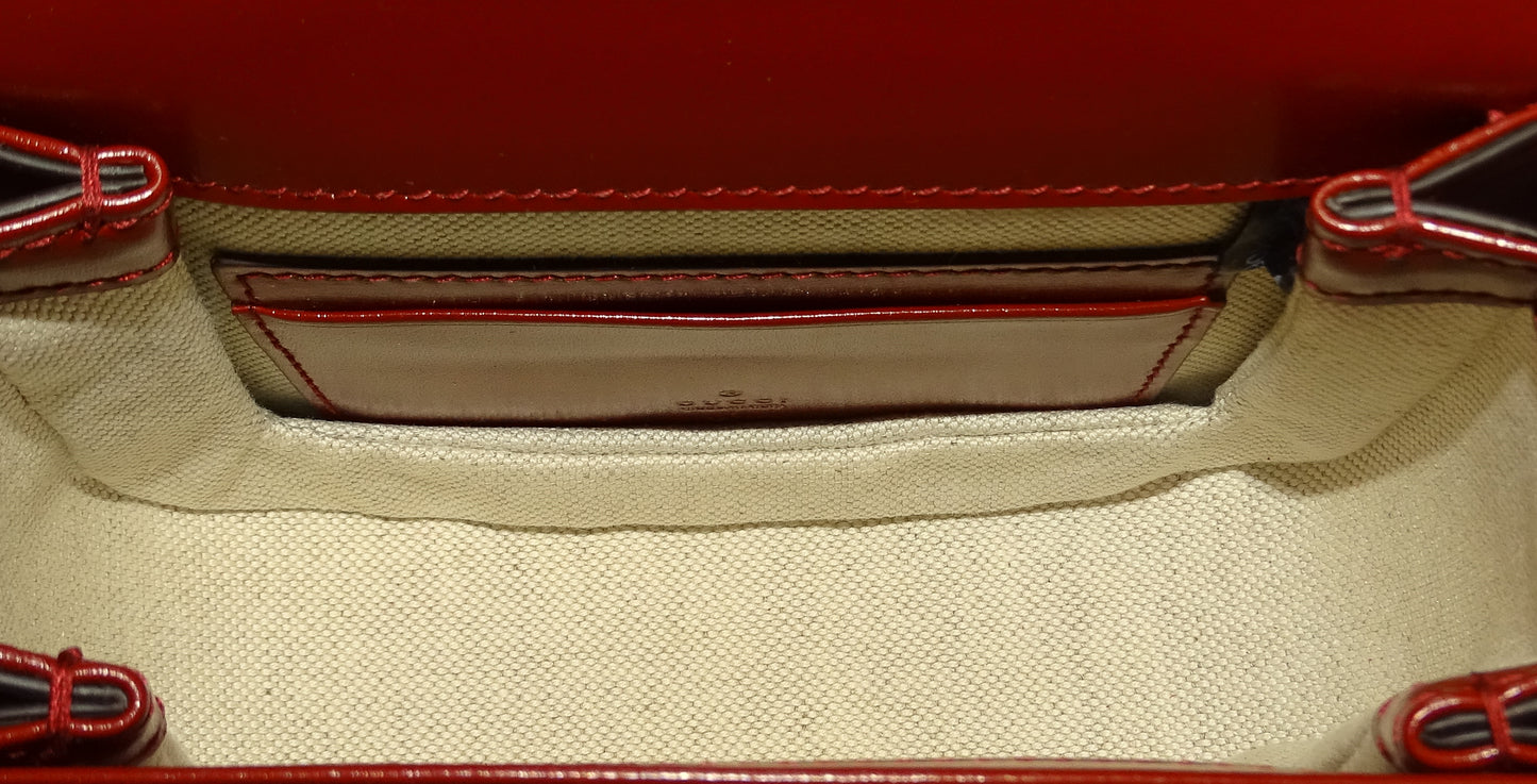 Gucci Bamboo 1947 Small Bag Red Leather With Dual Web & Thin Leather Strap