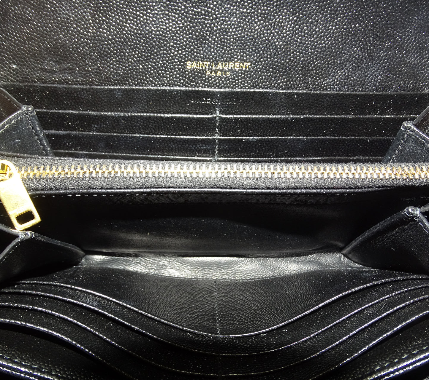 Saint Laurent Envelope Cassandre wallet In Black Grain De Poudre Leather