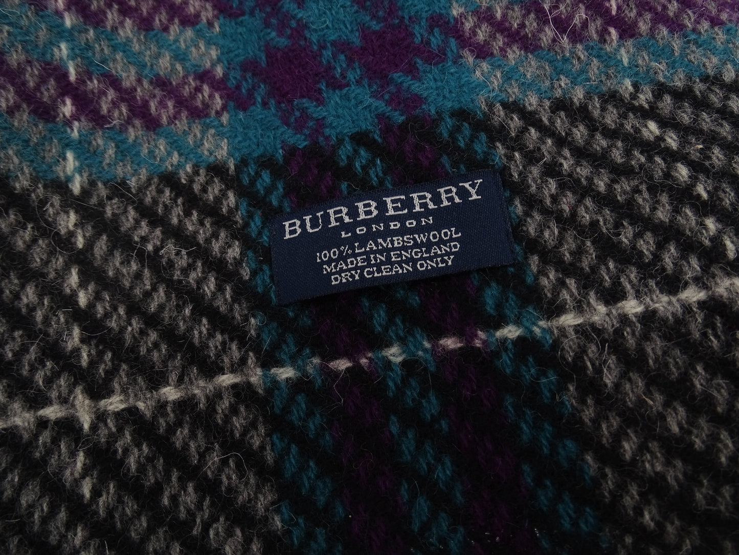 Burberry Lambswool Scarf Vintage Green & Purple & Grey Check