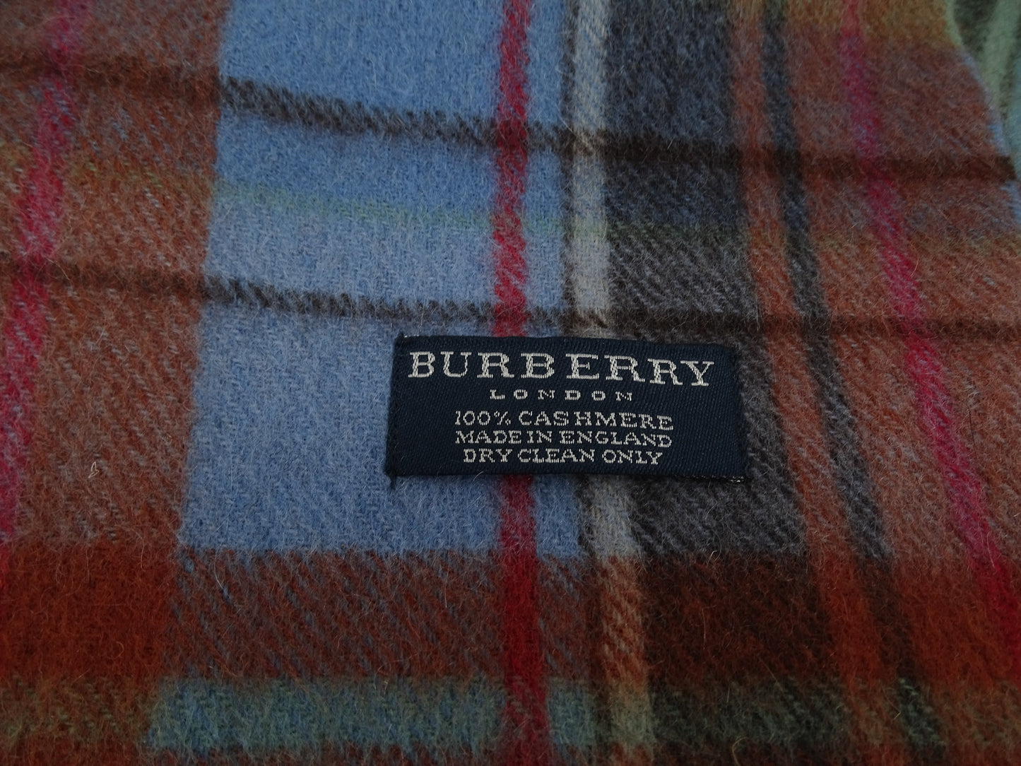 Burberry Cashmere Scarf Vintage Brown & Blue Check