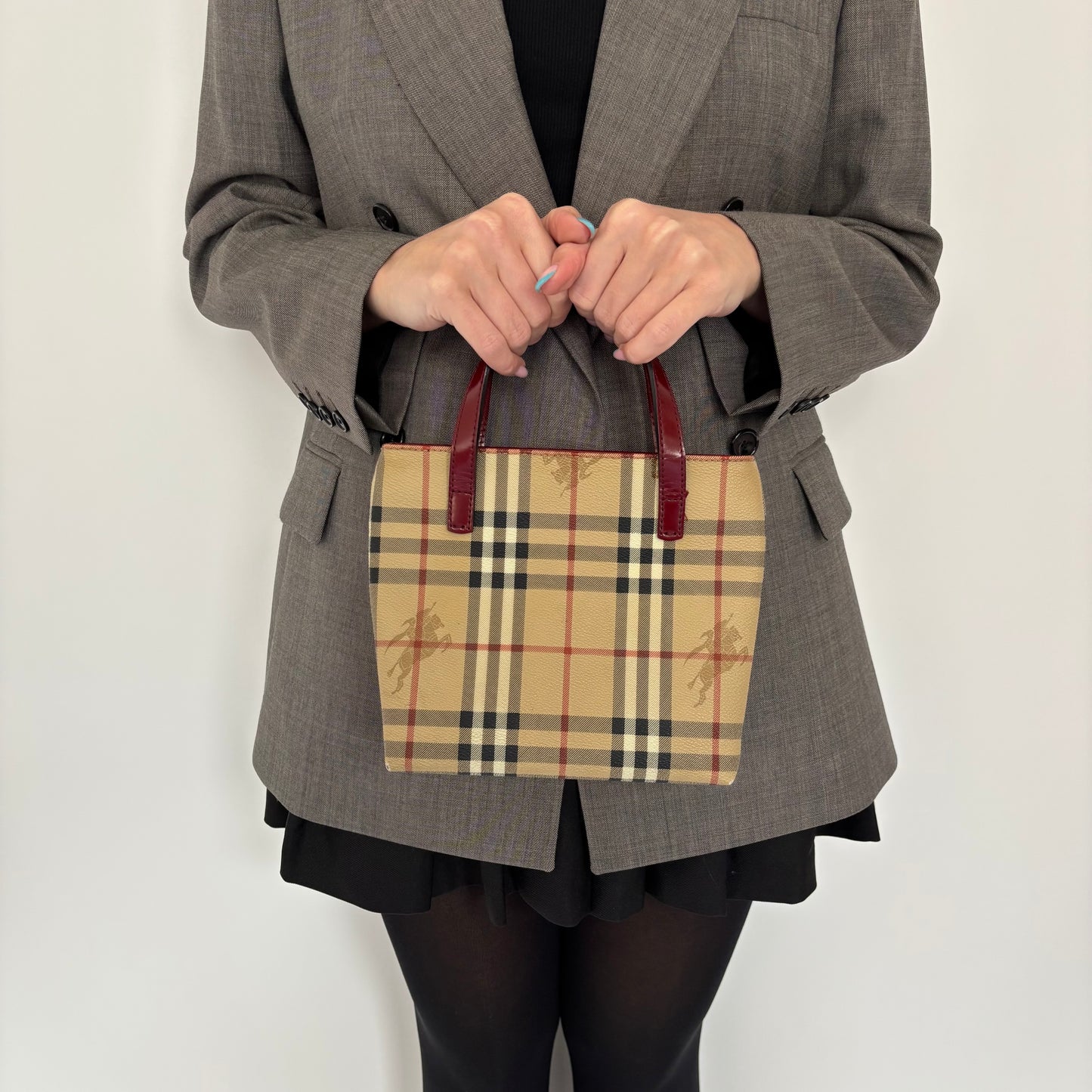 Burberry Classic Check and Burgundy Mini Tote Bag