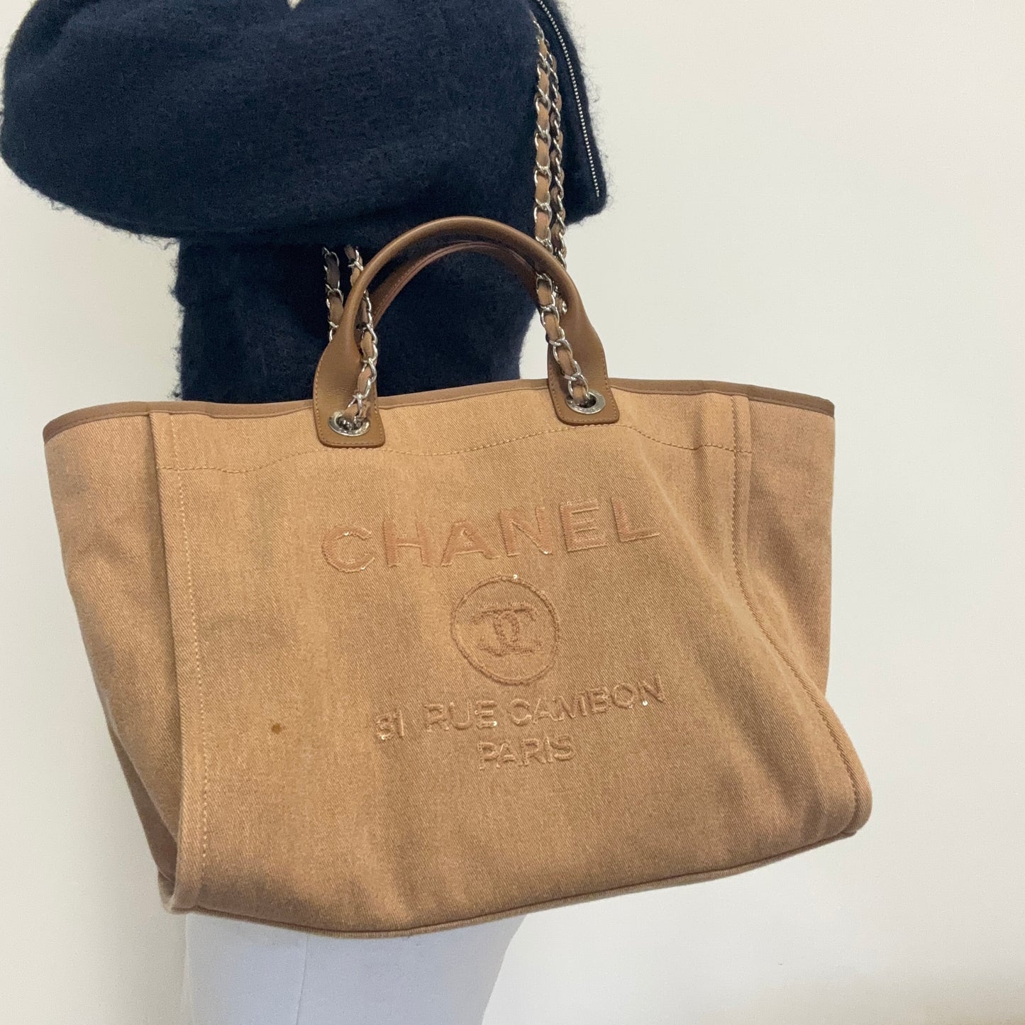 Chanel Deauville Tote Beige With Sequin Logo 23 Series