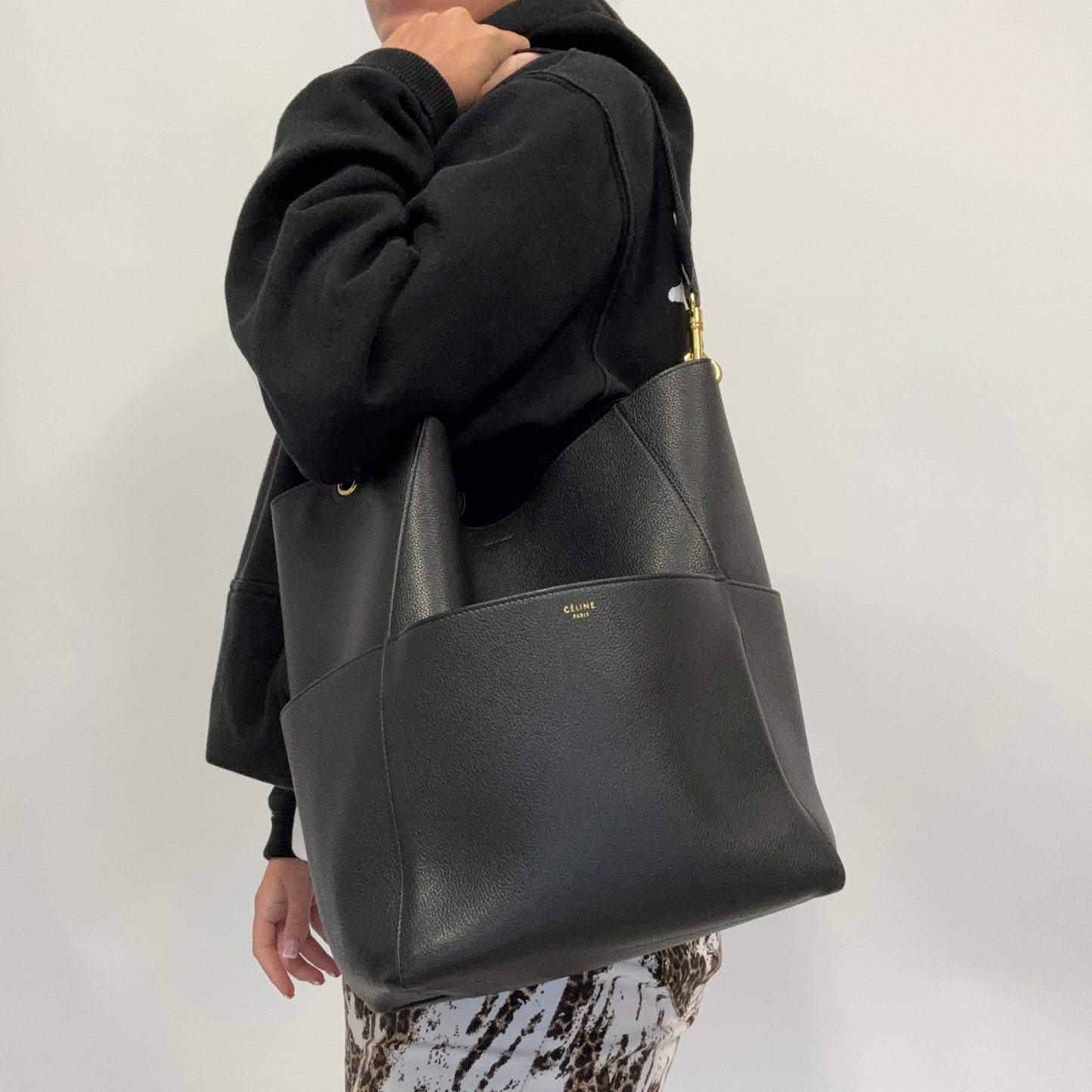 Celine Sangle Seau Bag In Black Calfskin