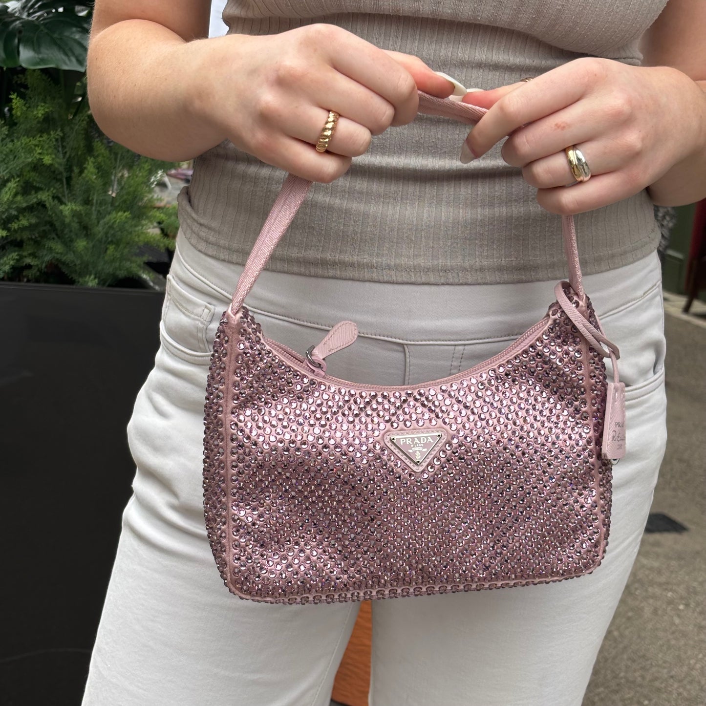 Prada Alabaster Pink Satin Bag With Crystals