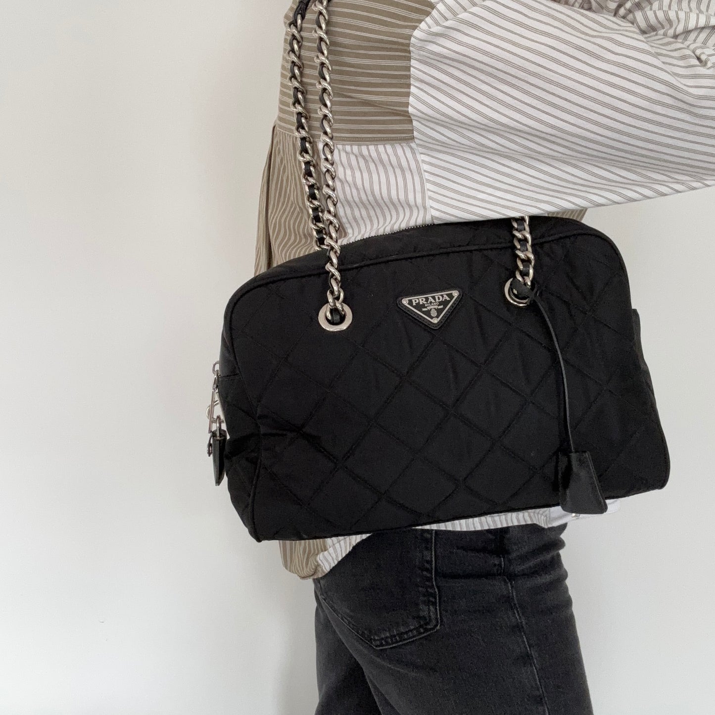 Prada Shoulder Bag Black Quilted Nylon SHW
