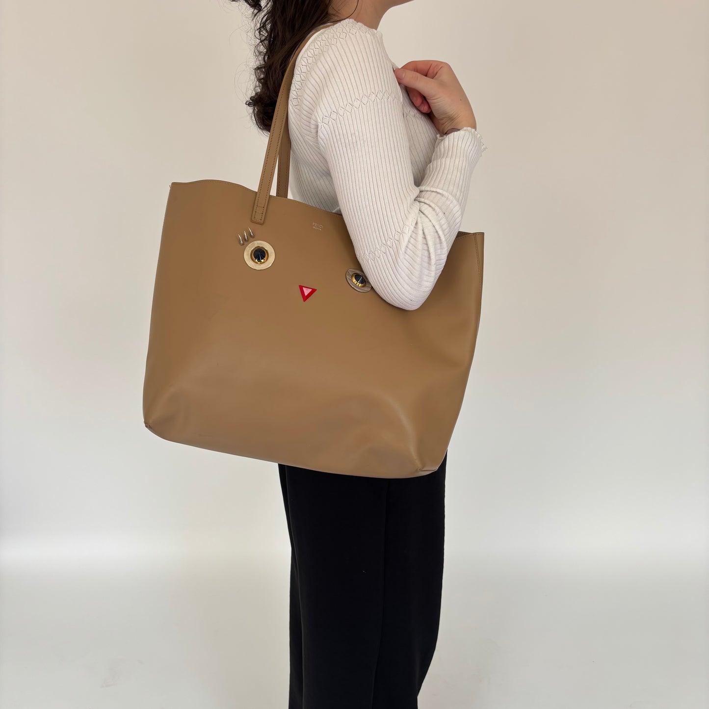 Fendi Beige Smooth Leather Hypnoteyes Shopping Tote