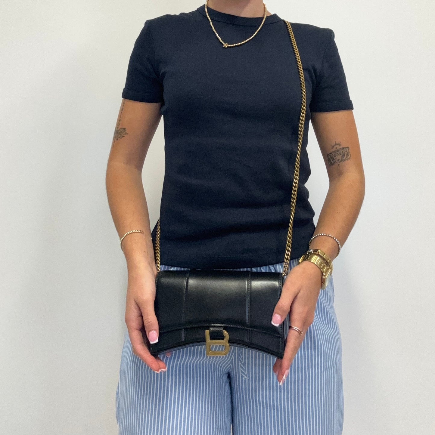 Balenciaga Hourglass Wallet On Chain Black With GHW