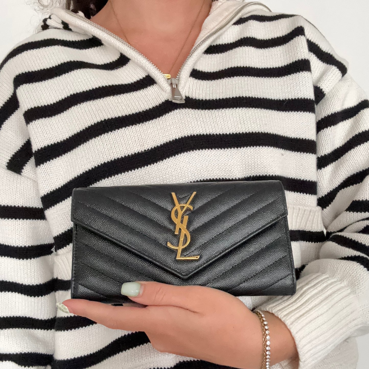 Saint Laurent Envelope Cassandre wallet In Black Grain De Poudre Leather