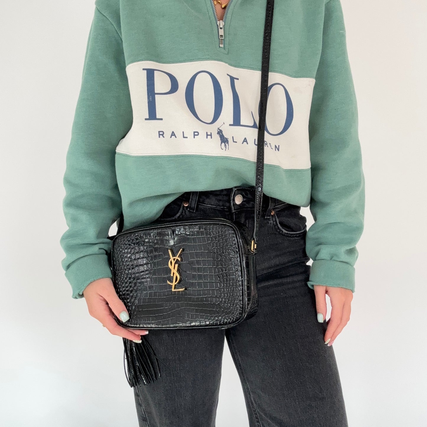 Saint Laurent Lou Camera Bag Black Croc Embossed GHW 2022