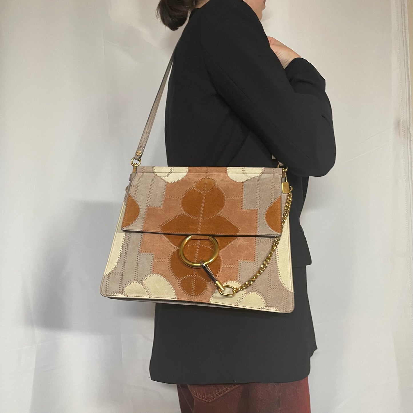 Chloe Faye Medium Suede And Leather Patchwork