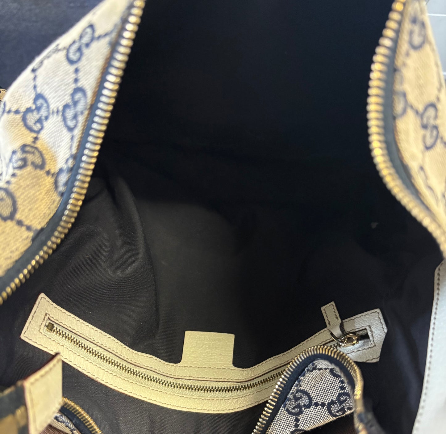 Gucci Horsebit Hobo Navy GG & Ivory Leather Vintage