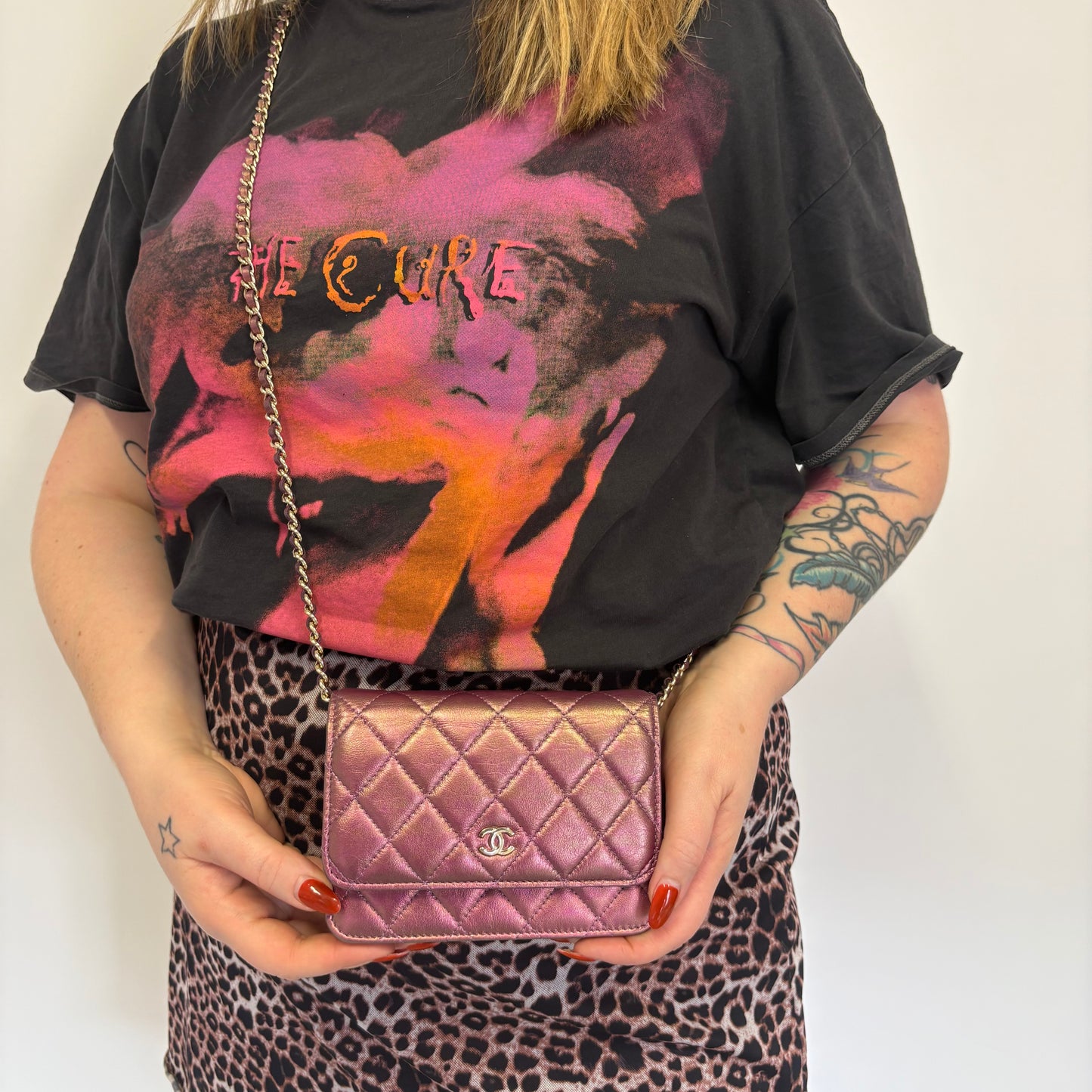 Chanel Mini Wallet on Chain Pink Iridescent Leather GHW 2020