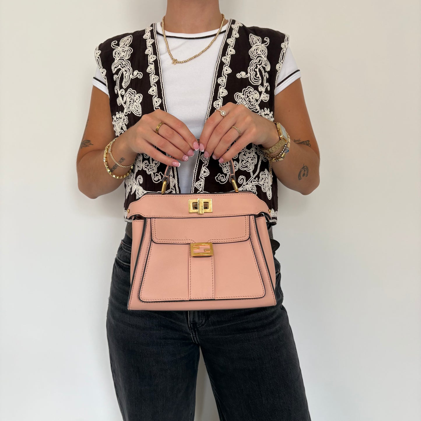 Fendi Peekaboo Mini Handle Bag With Strap Pink 2022