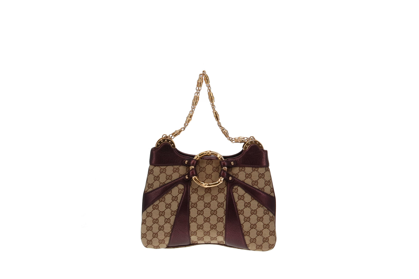 Gucci Tom Ford Era Bamboo Chain Metallic Purple and GG Cavas Shoulder Bag