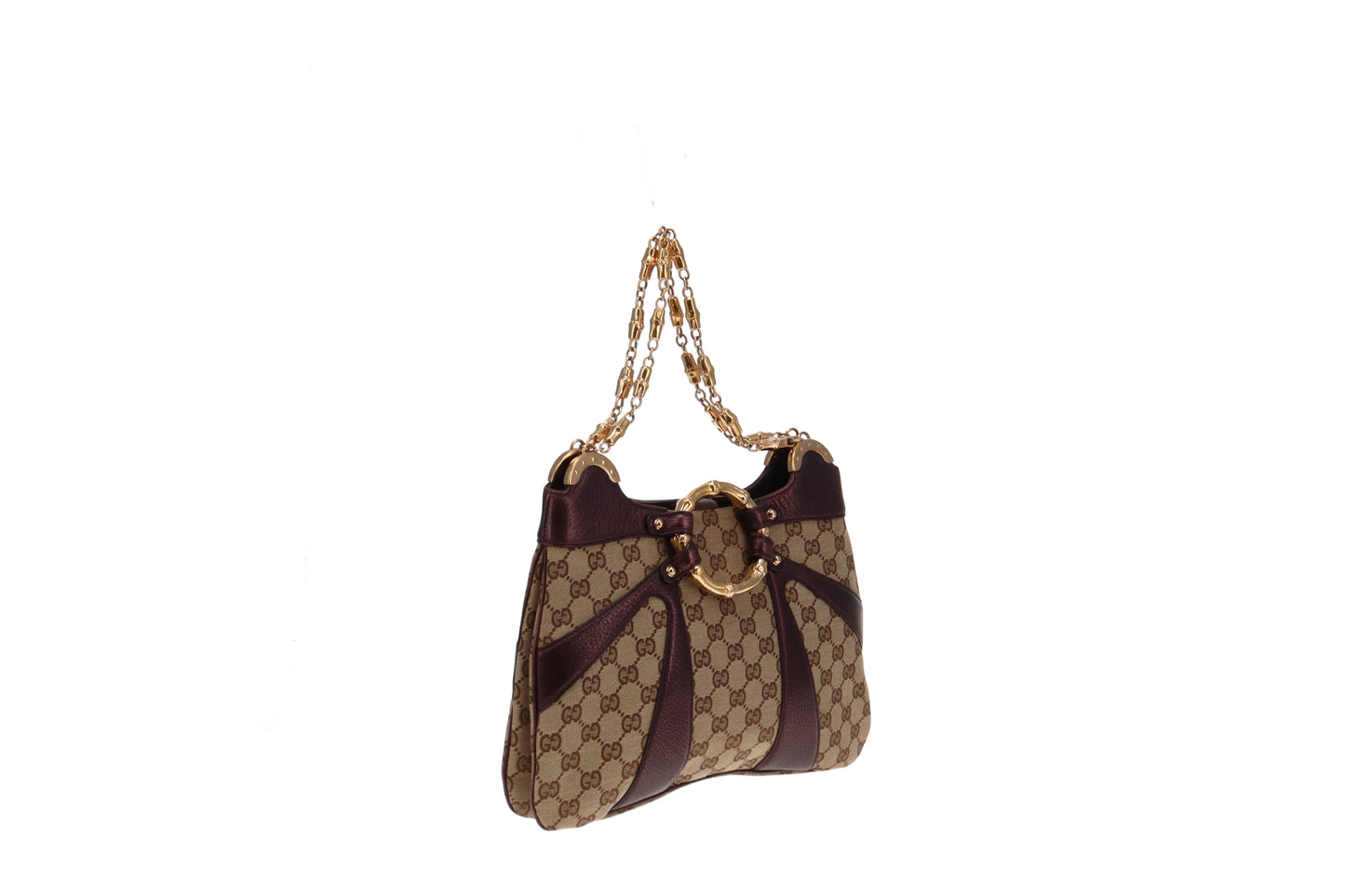 Gucci Tom Ford Era Bamboo Chain Metallic Purple and GG Cavas Shoulder Bag