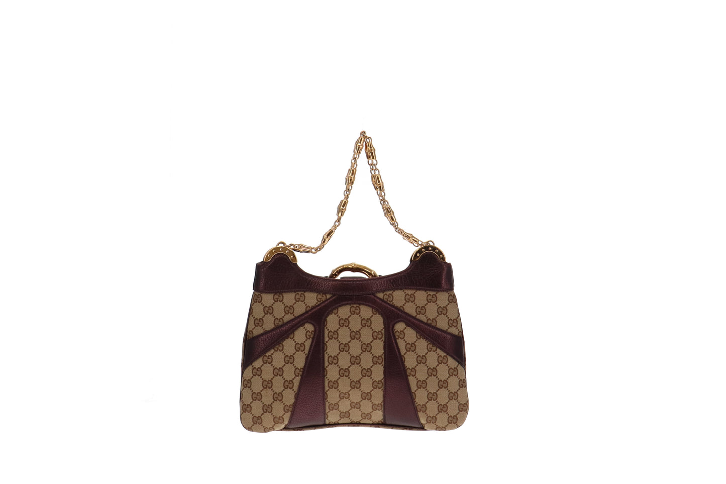 Gucci Tom Ford Era Bamboo Chain Metallic Purple and GG Cavas Shoulder Bag