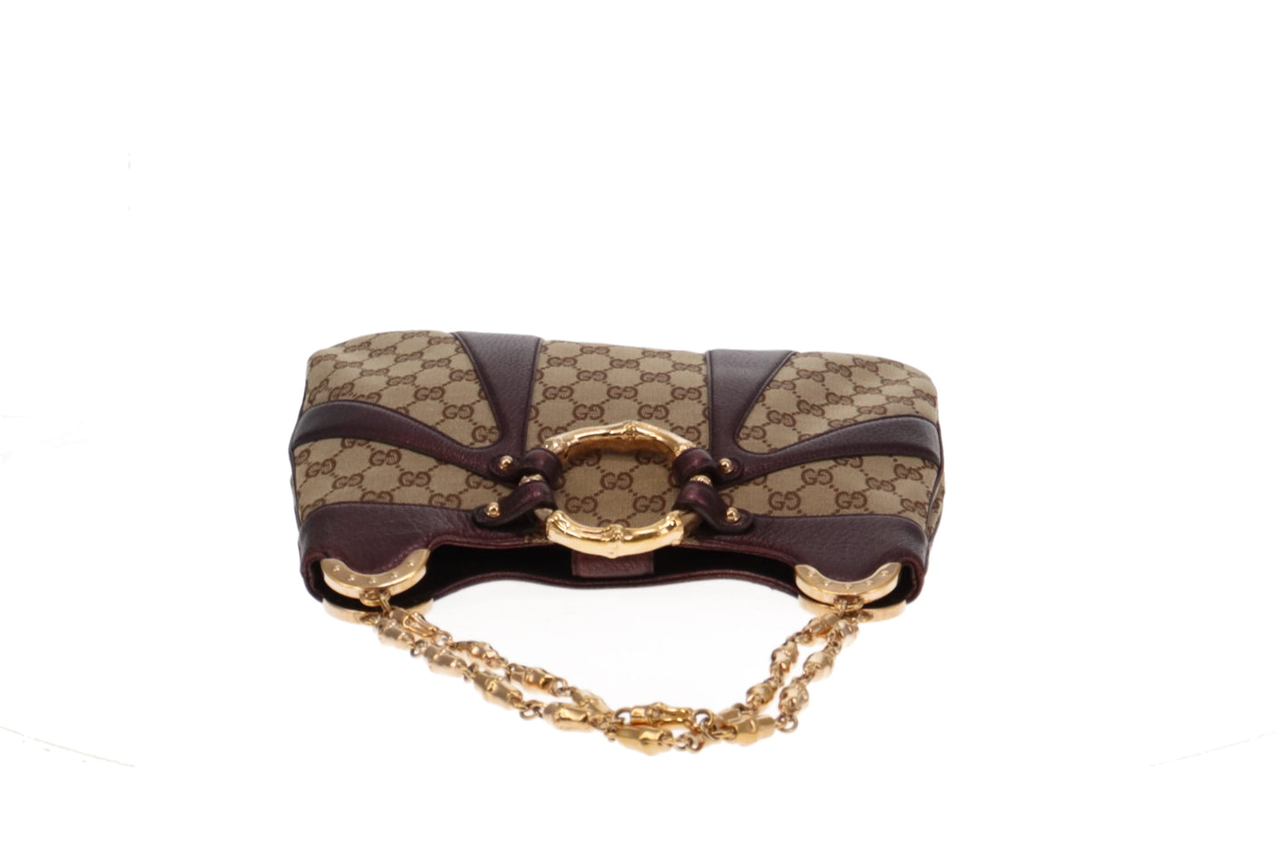 Gucci Tom Ford Era Bamboo Chain Metallic Purple and GG Cavas Shoulder Bag