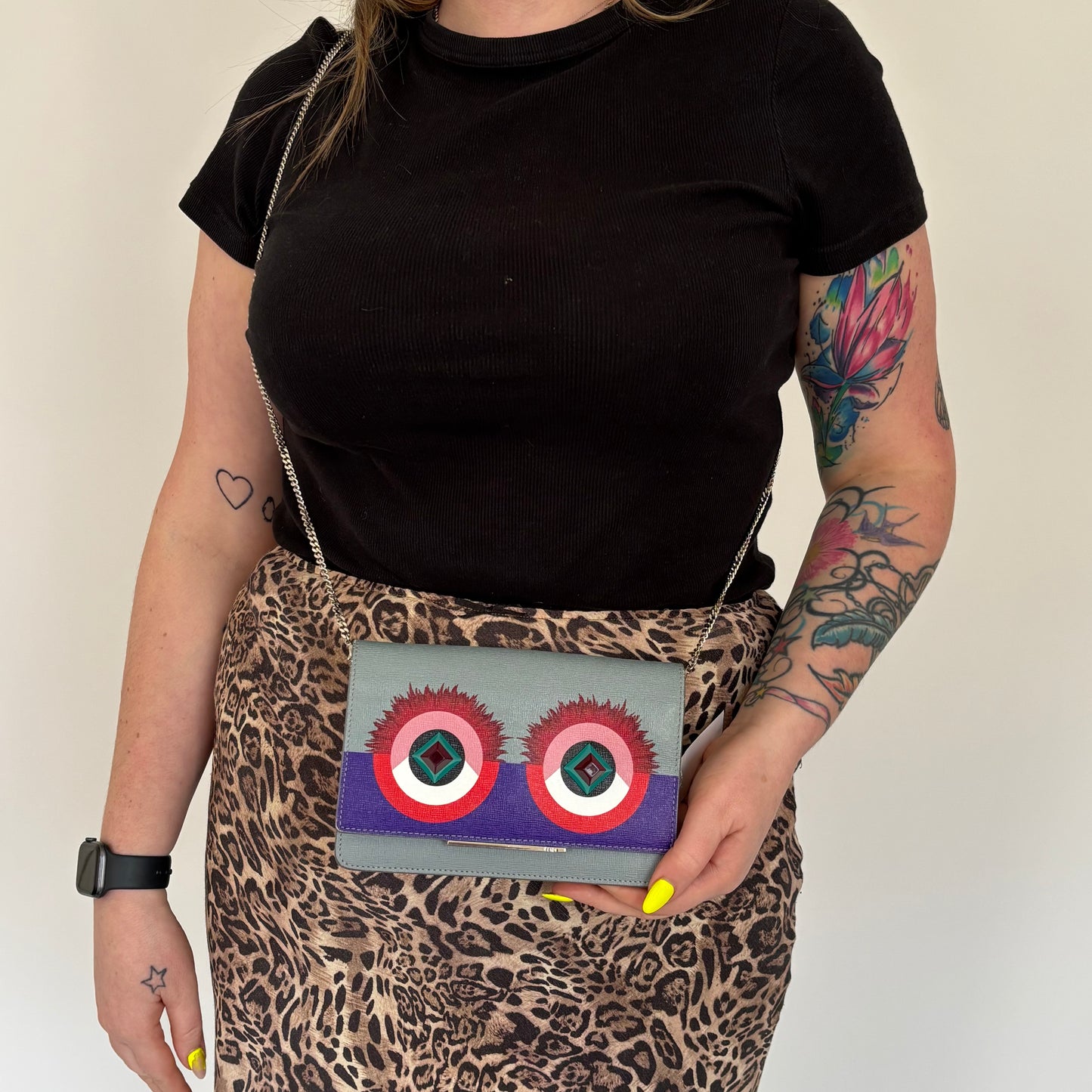 Fendi Hypnoteyes Leather Wallet on Chain Blue