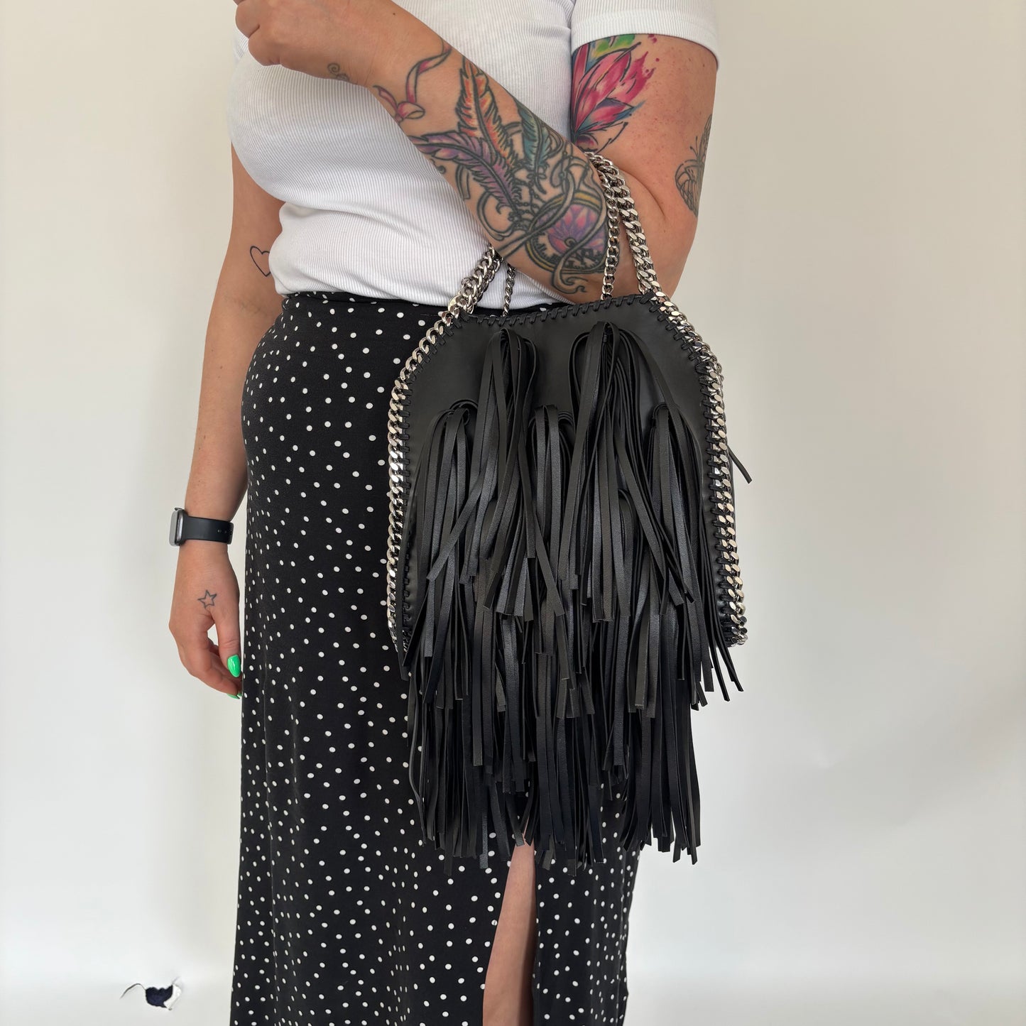 Stella McCartney Black Falabella Fringe Mini Tote