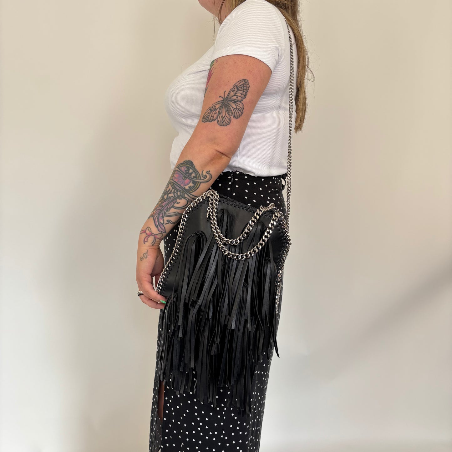 Stella McCartney Black Falabella Fringe Mini Tote