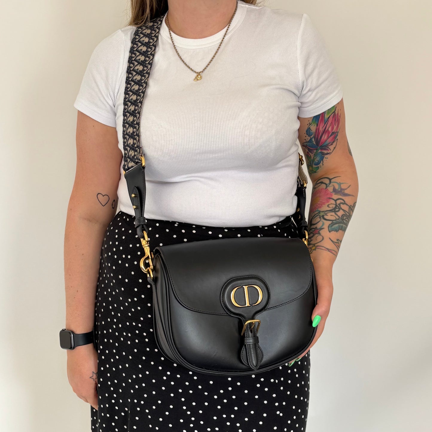 Dior Large Bobby In Black Box Leather With Oblique Dior Strap