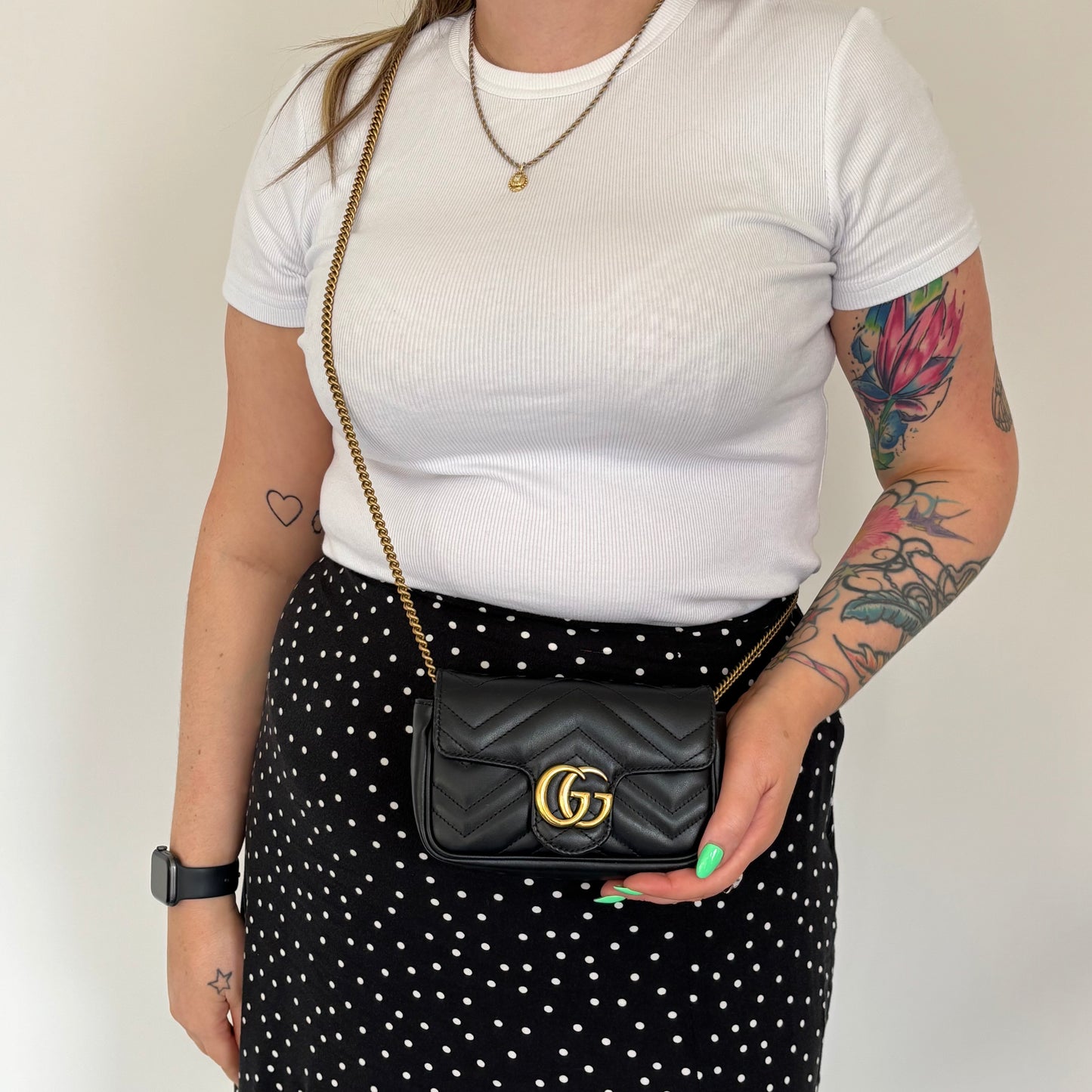 Gucci Black Chevron Super Mini Marmont Crossbody