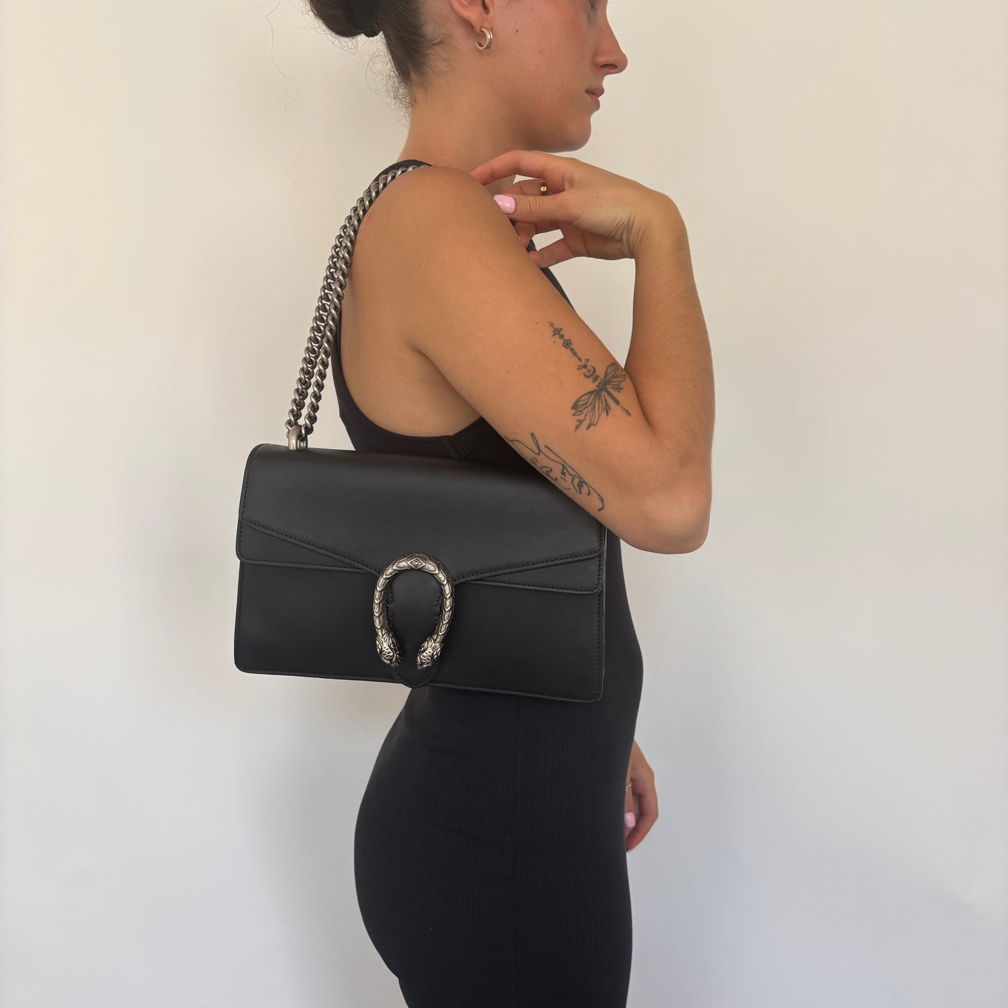 Gucci Dionysus Medium Shoulder Bag Black Leather SHW