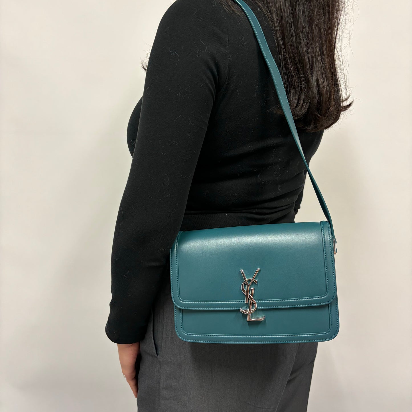 Saint Laurent Solferino Teal Box Leather Medium Satchel 2020
