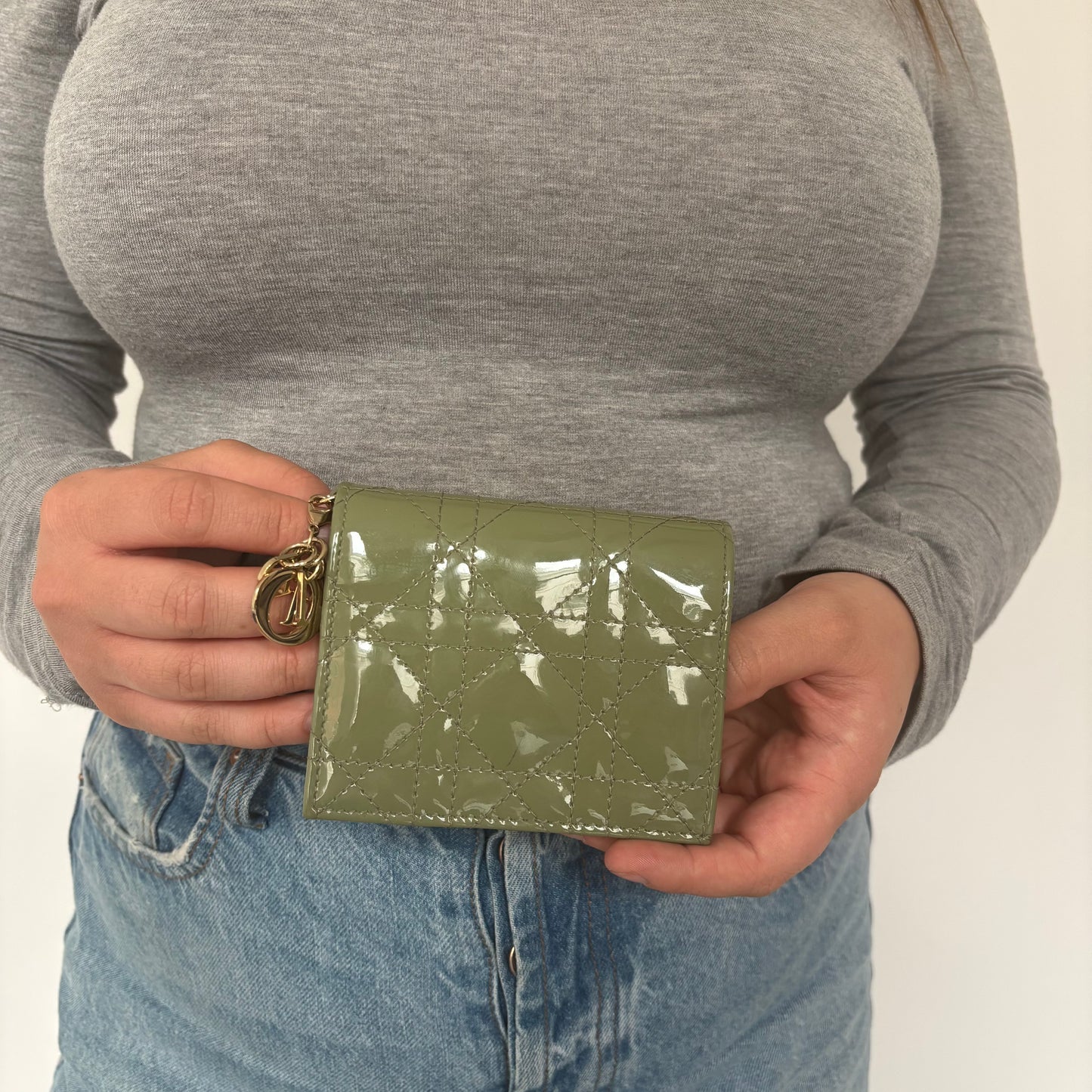 Dior Lady Dior Mini Wallet Green Patent