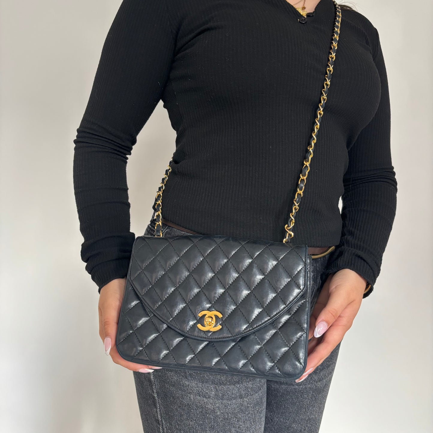 Chanel Half Moon Flap Bag Black Lambskin GHW 1989/91