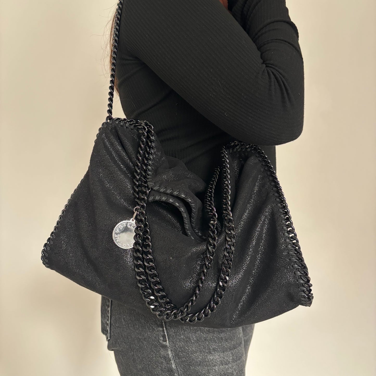 Stella McCartney Falabella Three Chain Black on Black Tote
