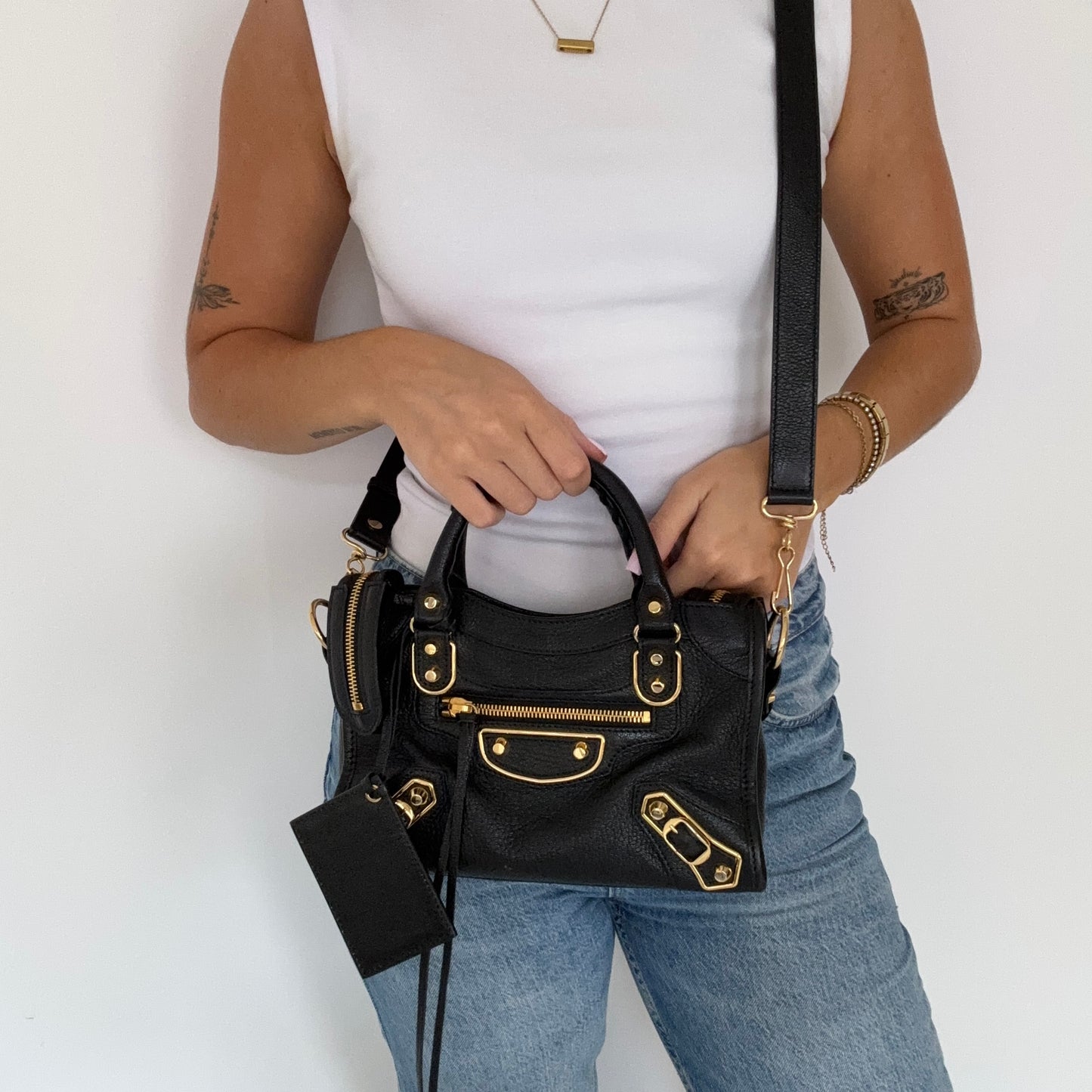 Balenciaga City Bag Mini Black Metallic Edge Black