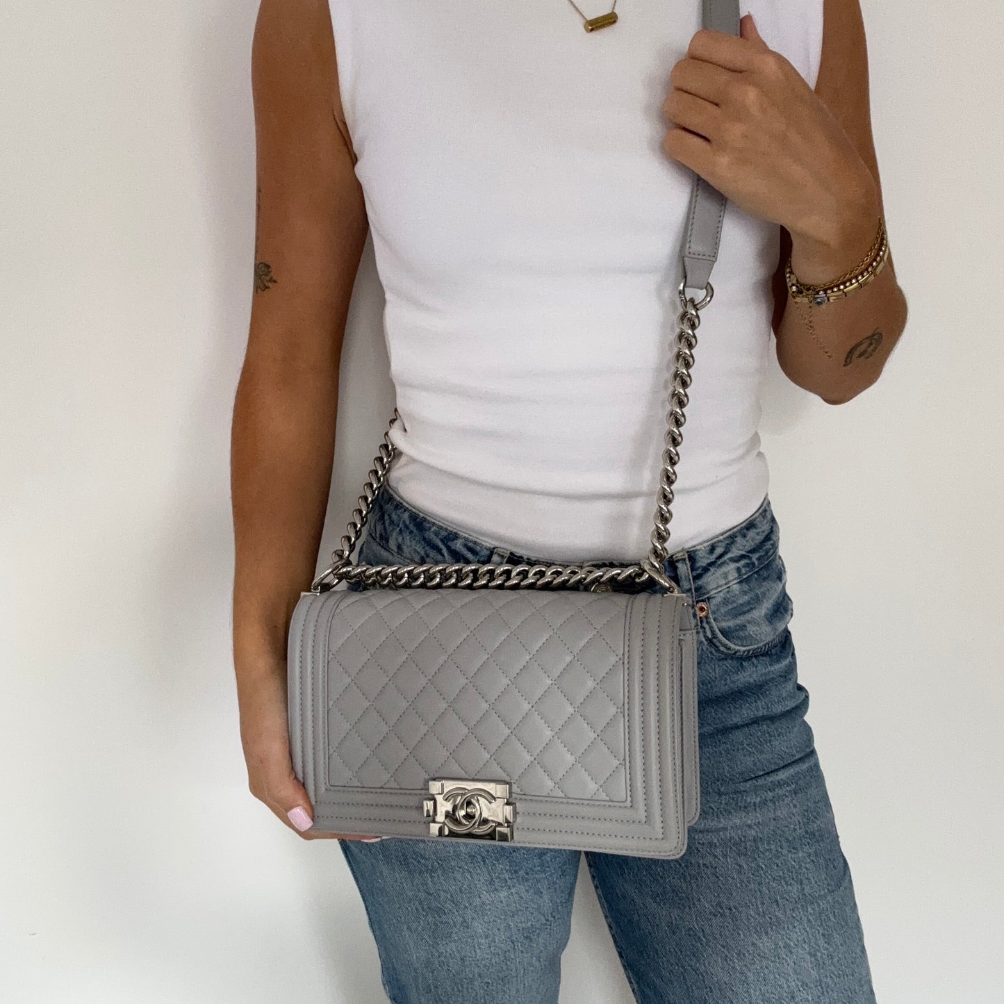 Chanel Boy Bag New Medium Grey Lambskin SHW 2017/18