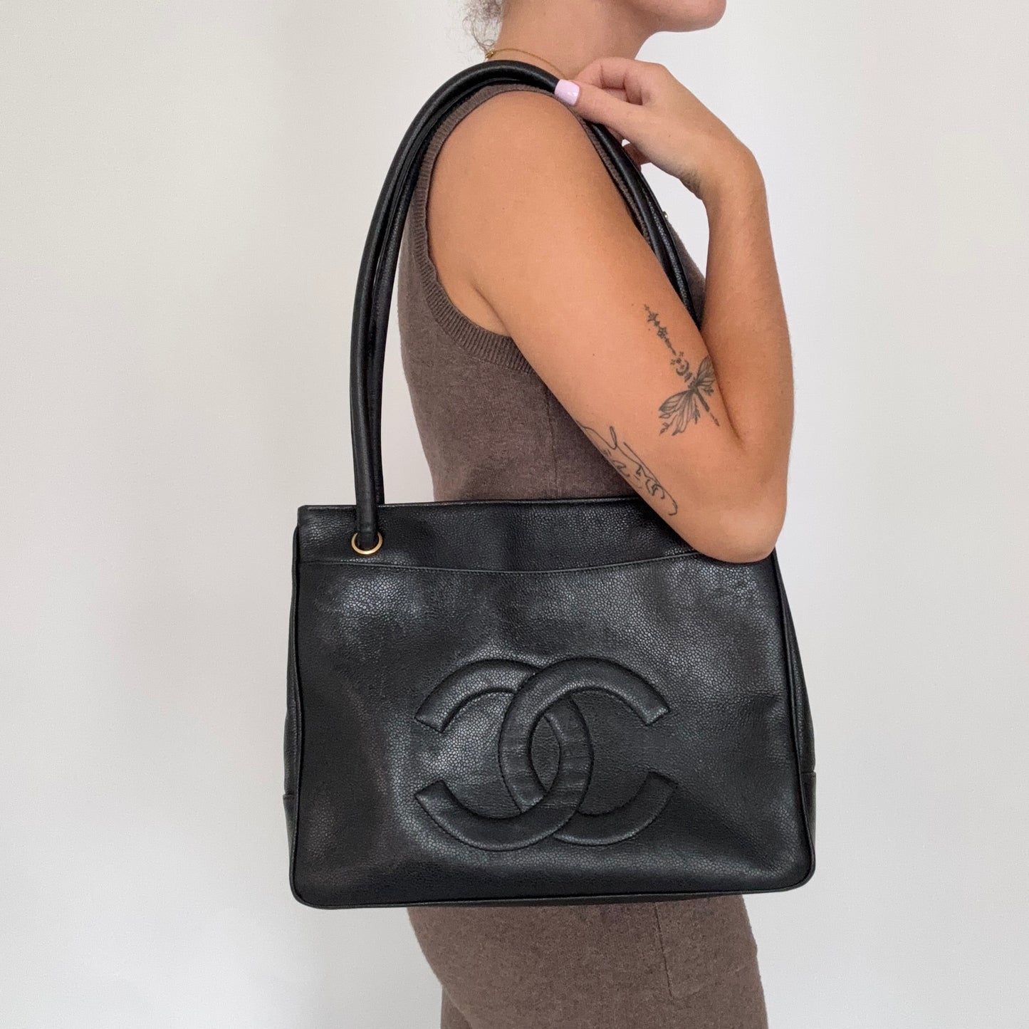 Chanel Coco Mark Shoulder Bag Vintage Black Caviar