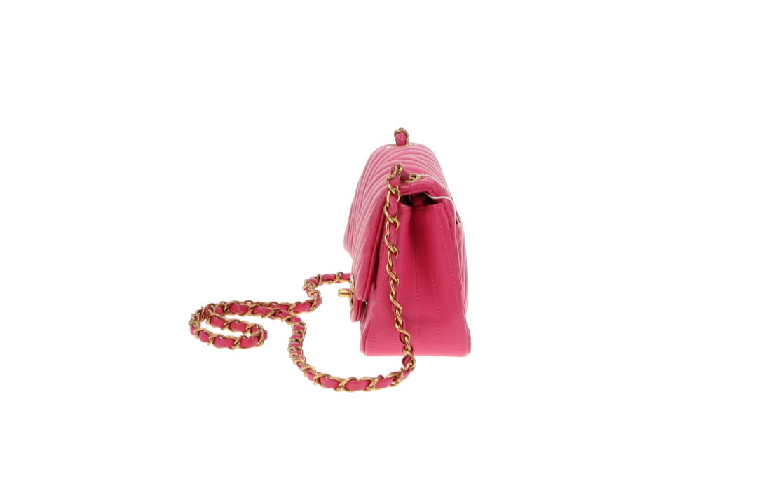 Chanel Pink Lambskin Chevron Mini Square Classic Flap 2015/16